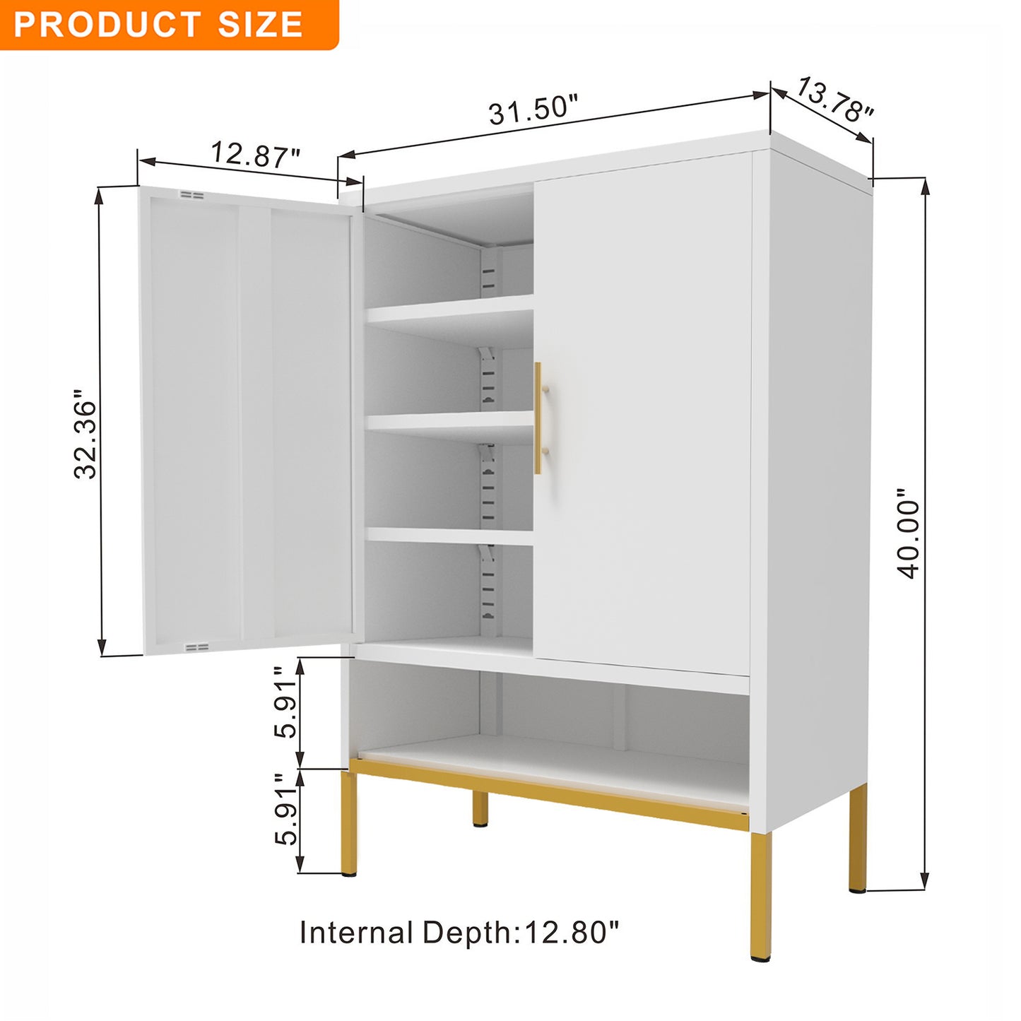 40-Inch Tall 2-Door Metal Shoe Cabinet - 7-Tier Organizer in White