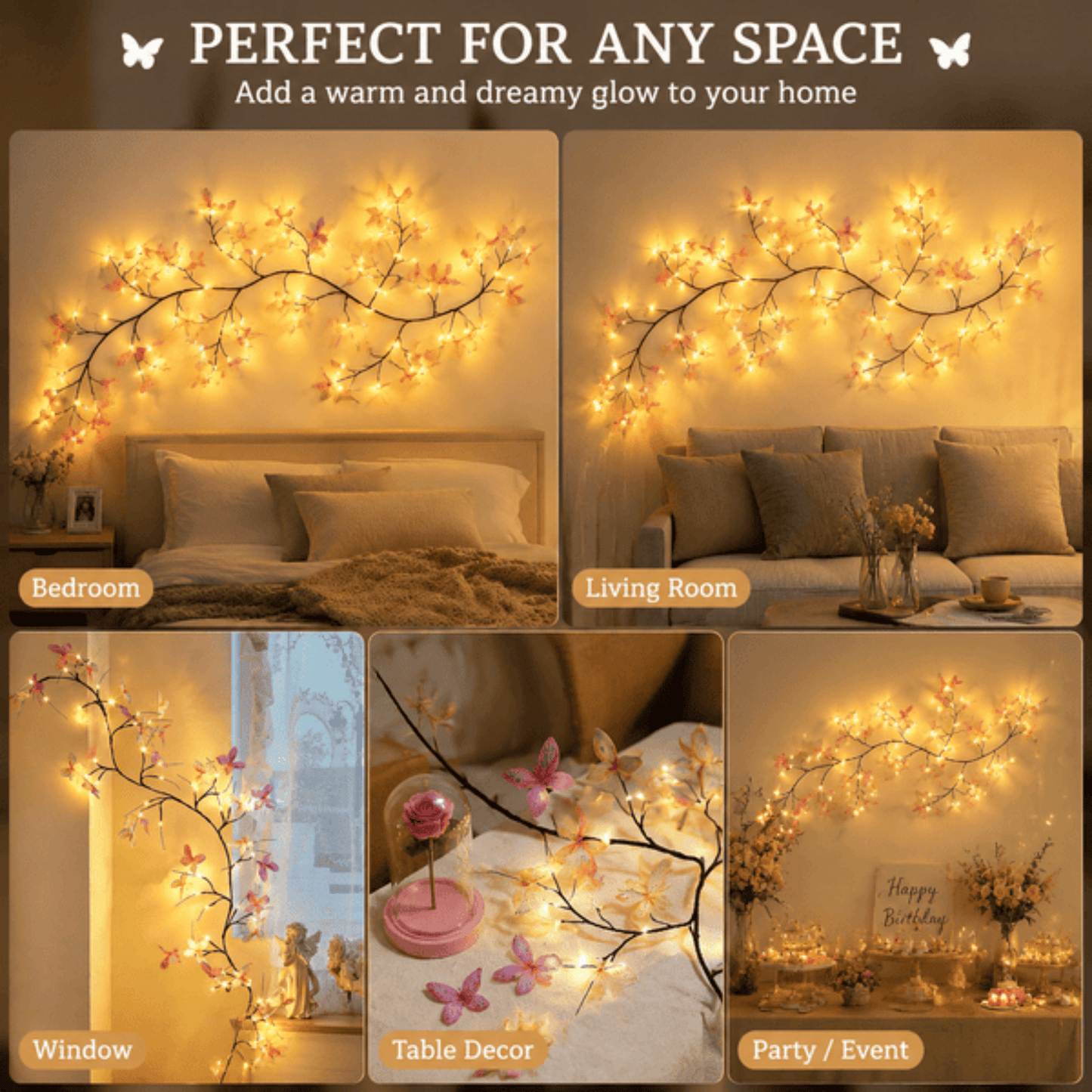 Enchanted LED Wall Lights with Remote 18 Branches Fairy String Lights for Wall Decor