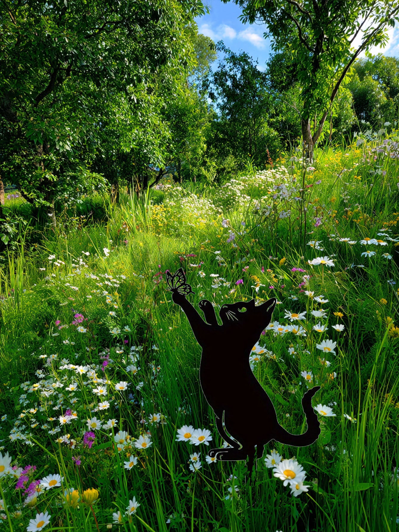 Cat Garden Stakes - Elegant Family Silhouette Yard Decor, Metal Outdoor Sculpture