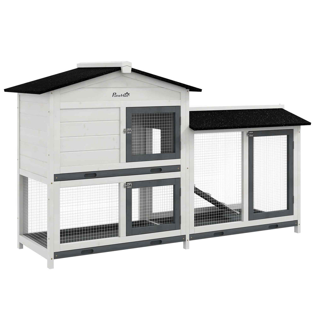 62-Inch Wooden Rabbit Hutch with Run, Removable Tray & Lockable Doors