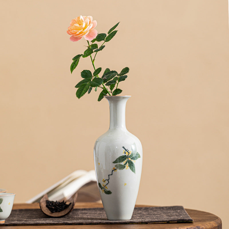 Ceramic Table Flower Ornament with Hydroponic Design - Porcelain Vase, Beauty Osmanthus