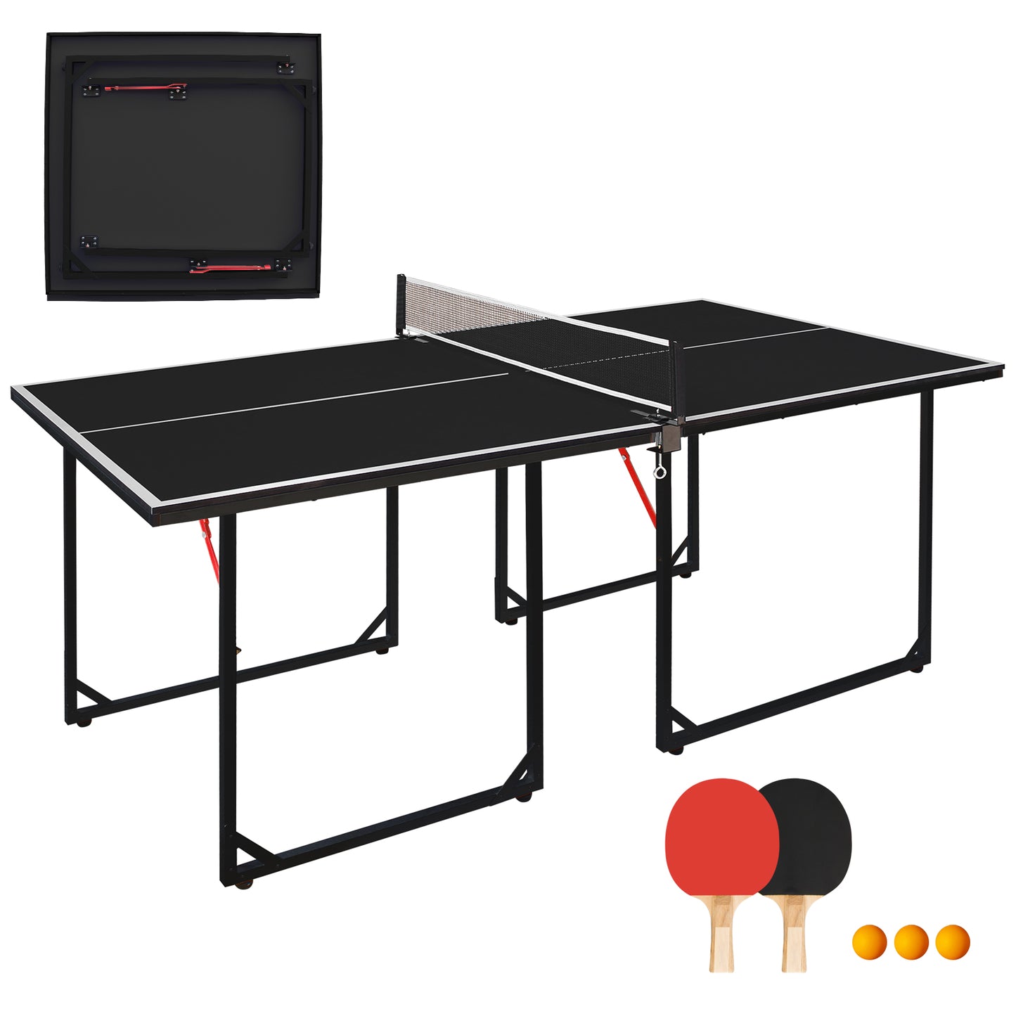 Mid-Size Foldable Table Tennis Table Set - Black