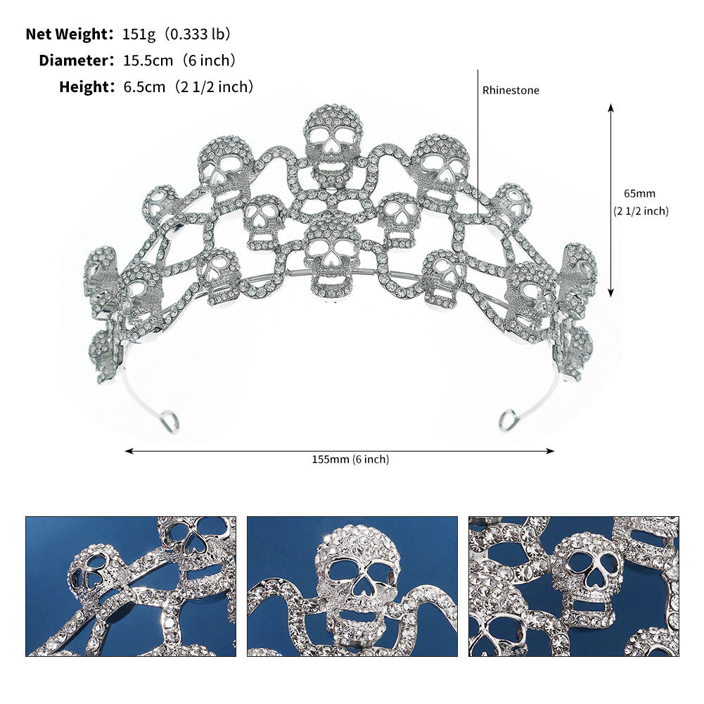 Crystal Skull Crown Headband - Silver