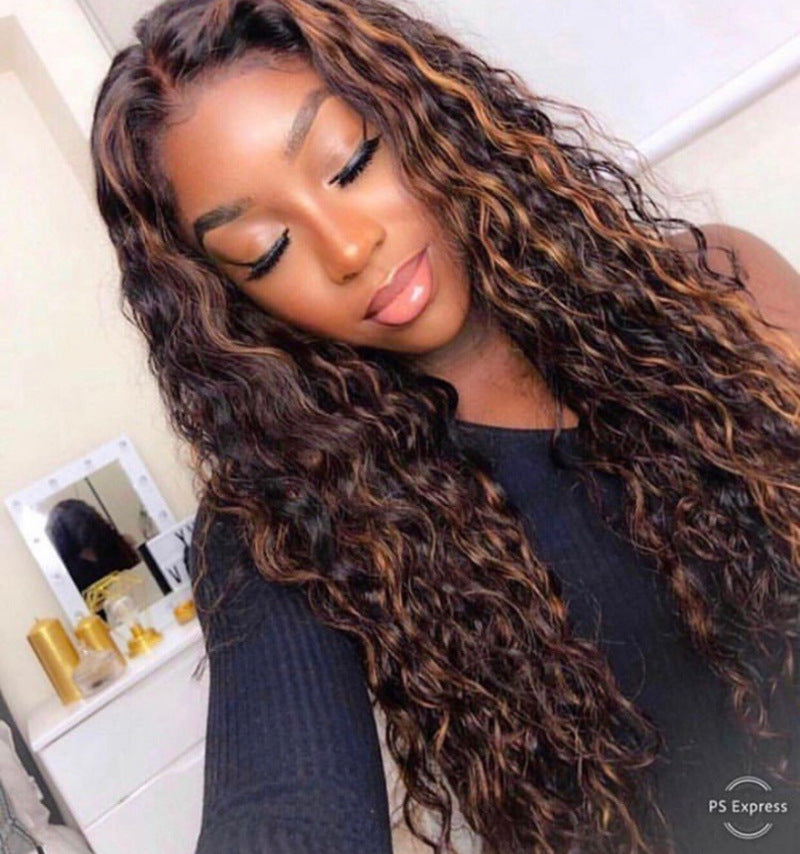 African Small Curly Wig with Mixed Color Long Hair for Ladies - Synthetic & Dyeable