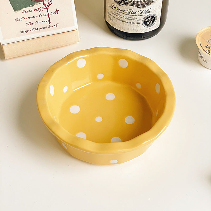 Polka Dot Porcelain Bowl Set - Cute Kitchen Dinnerware, 5-Inch