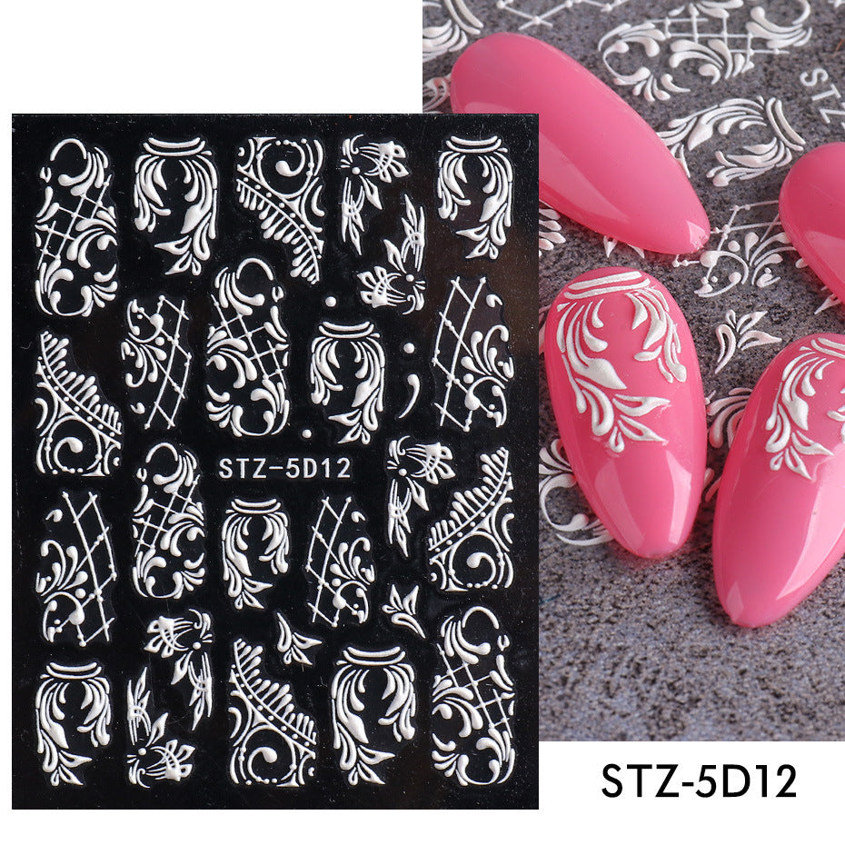 3D Carved Rose Pattern Nail Art Decorations Set - Multiple Styles