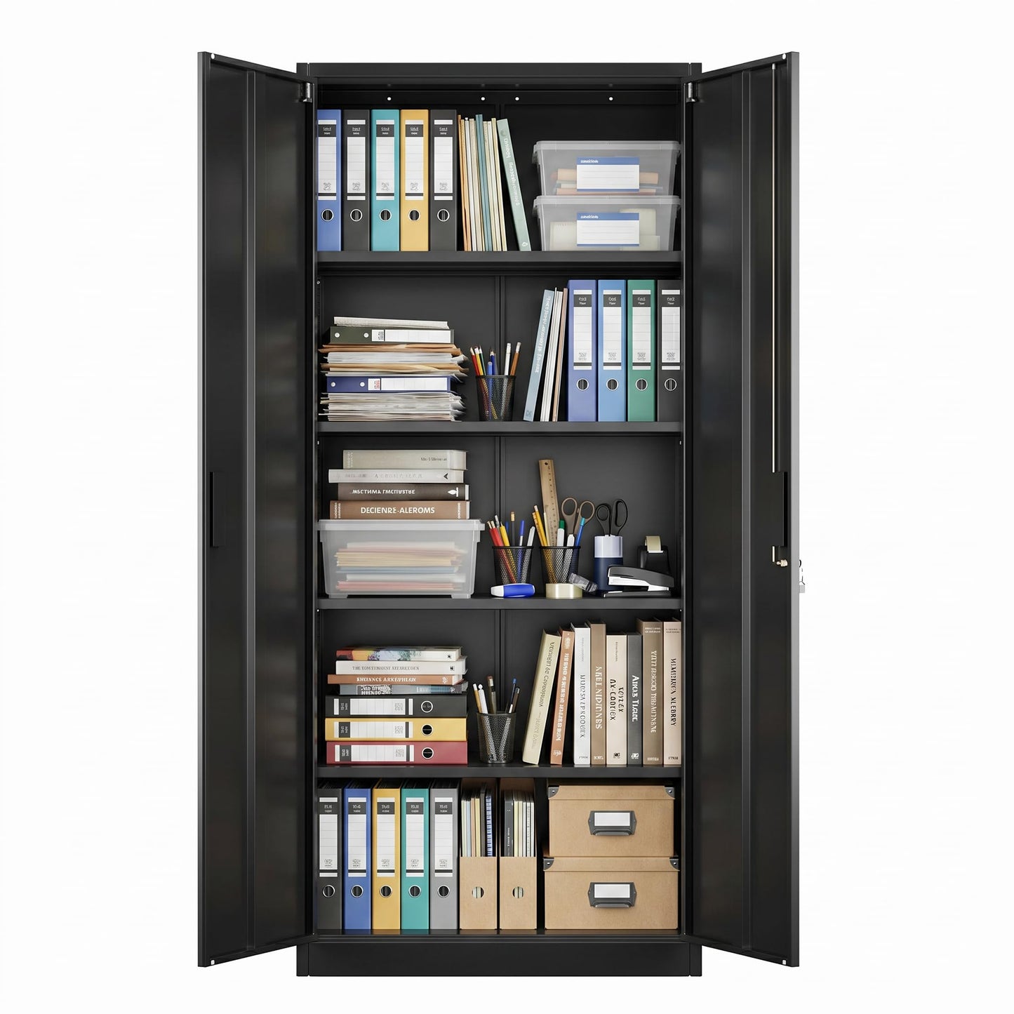 Lockable Metal Storage Cabinet with Adjustable Shelves - Black