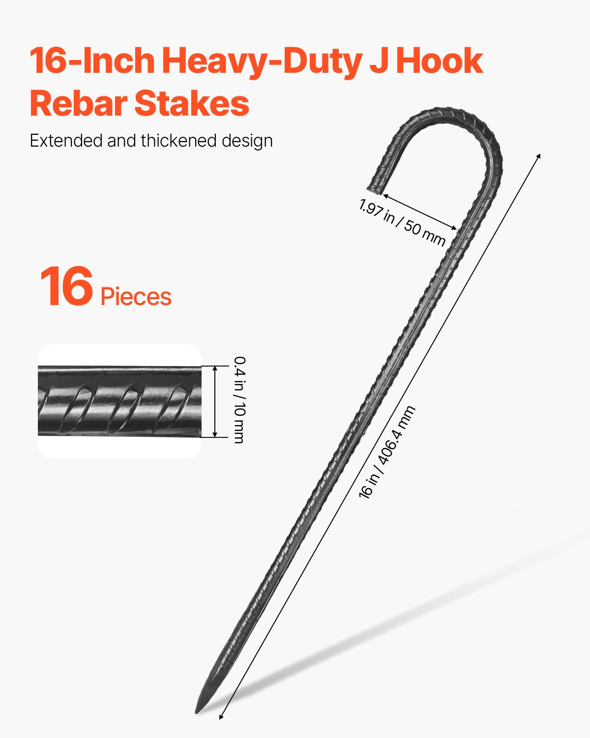 Heavy Duty Galvanized Steel Rebar Stakes - 16-Inch Ground Anchors, 16 Pack