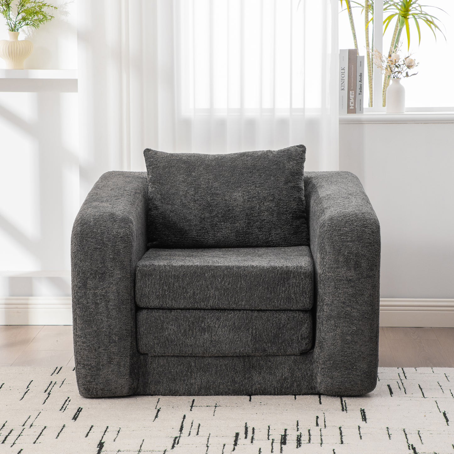 40" Foldable Single Sofa Bed with Armrest & Backrest - Gray