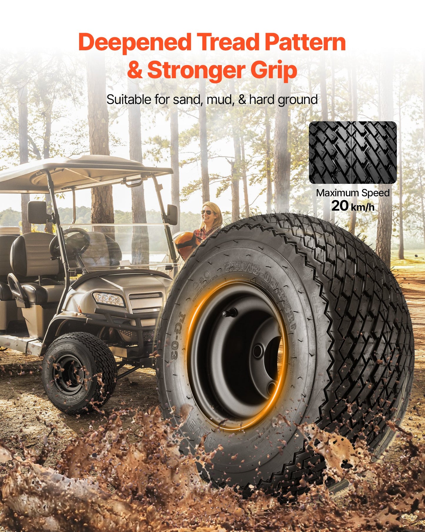 8-Inch Golf Cart Wheels and Tires Set of 4 – 18x8.50-8 All-Terrain Steel Rims