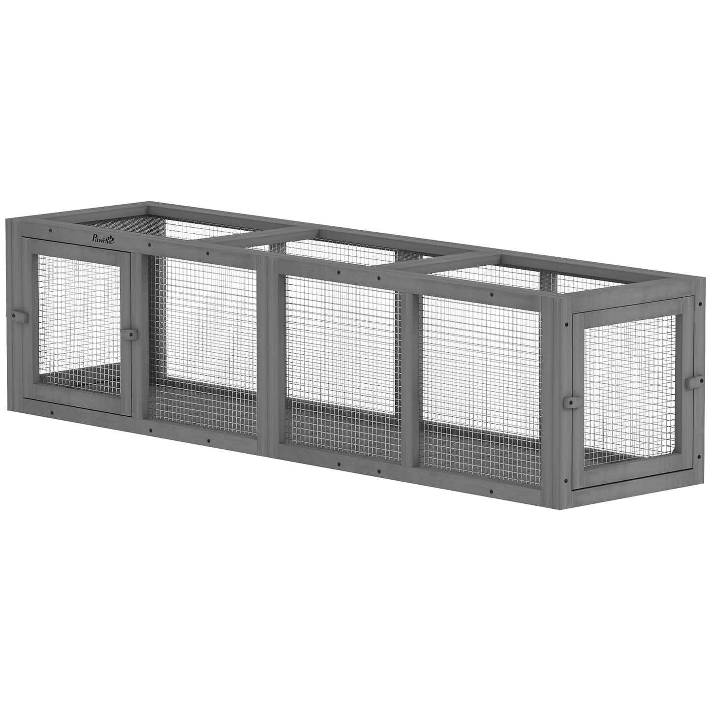 Extendable Outdoor Cat Tunnel with 3 Doors - Gray Wooden Pet Play Enclosure 59 Inches