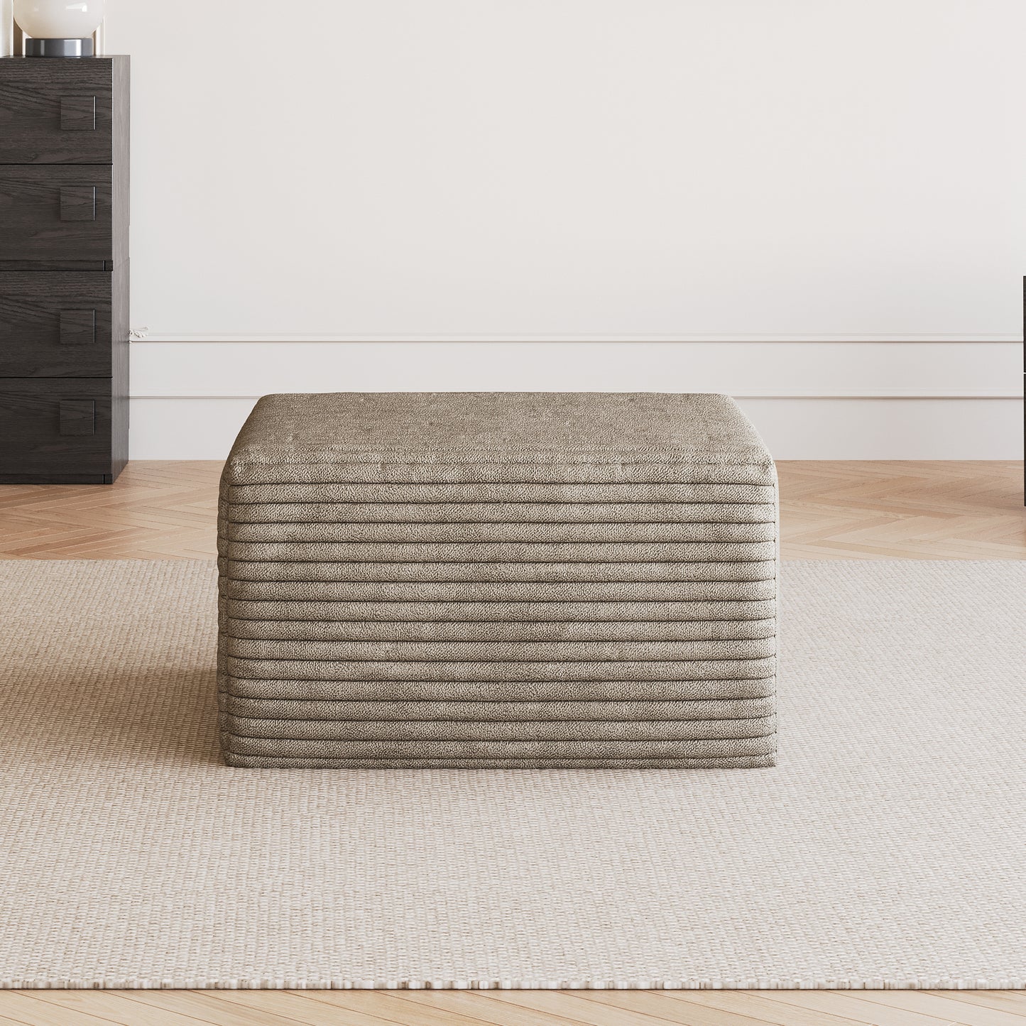 Sofa Ottoman - No Assembly Required, Camel Plush Corduroy Fabric