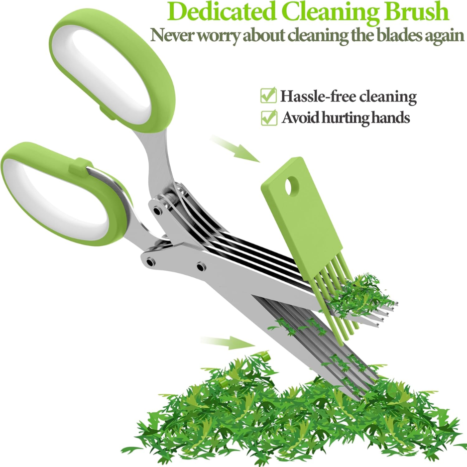 Stainless Steel Multi-Blade Herb Scissors for Kitchen Prep - Green