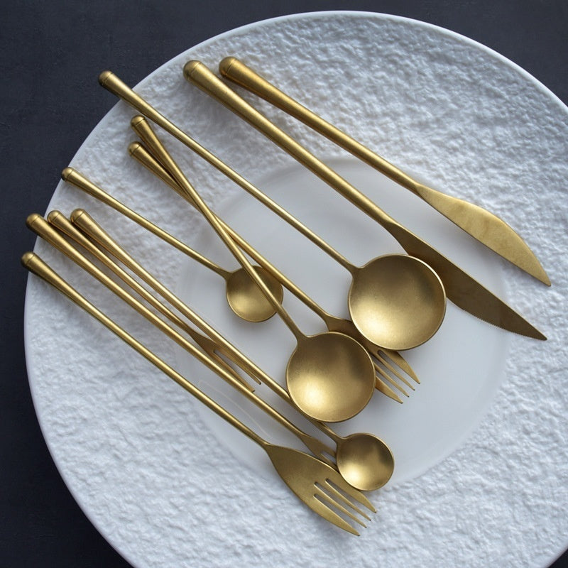Stainless Steel Stir Knife Fork Spoon Set - Japanese-Style Distressed Kitchen Utensils