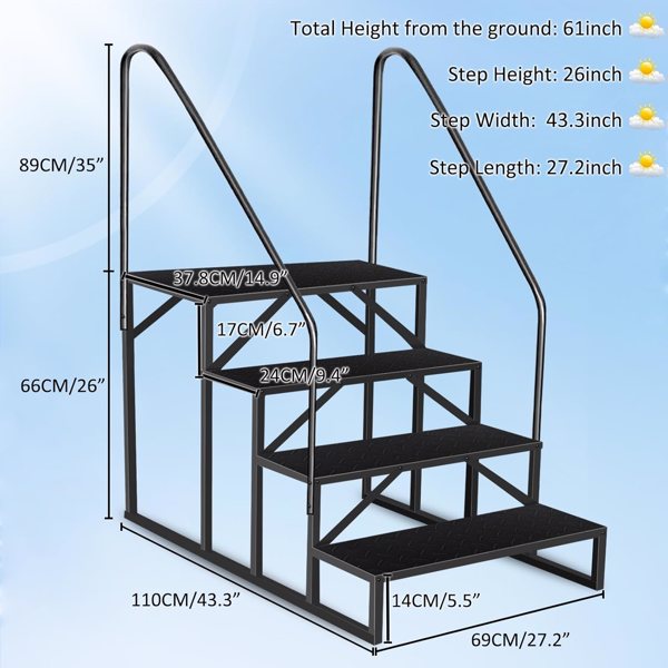 Heavy Duty Pool Ladder with Handrails - 4 Step Design, 660 Lbs Capacity