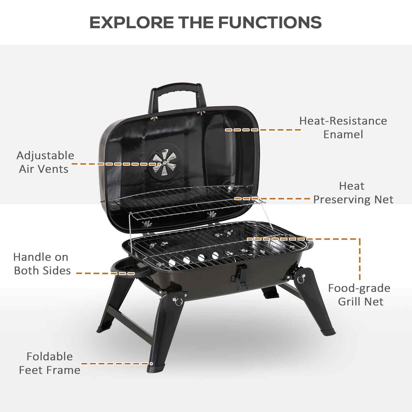 Portable Charcoal Grill for Outdoor Cooking - Black