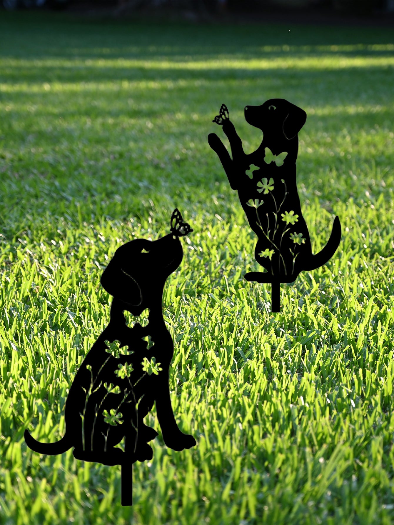 2pcs Metal Dog Garden Decor Puppy Silhouette Stakes Outdoor Yard Art