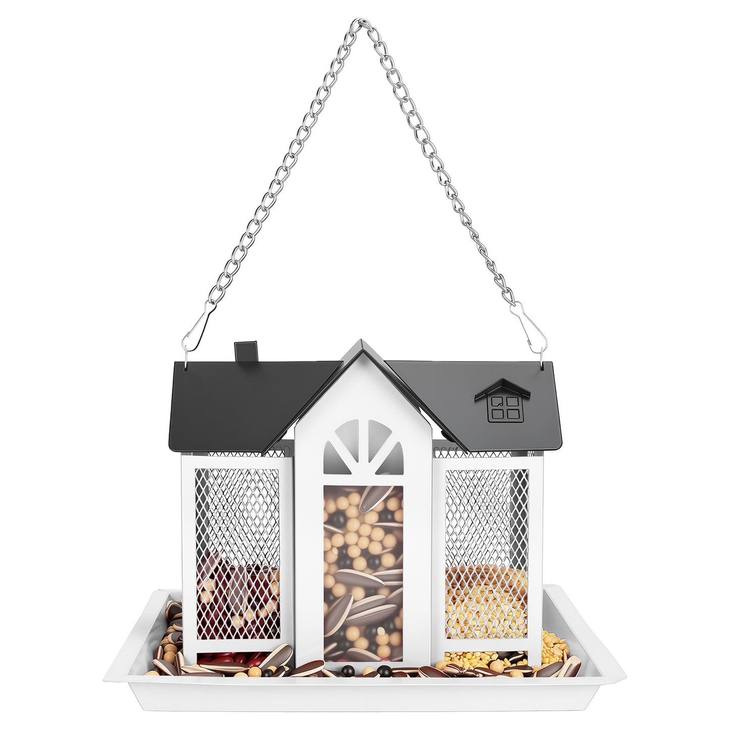 Metal Bird Feeder House with Visible Window & Lift Top - Outdoor Garden Decor