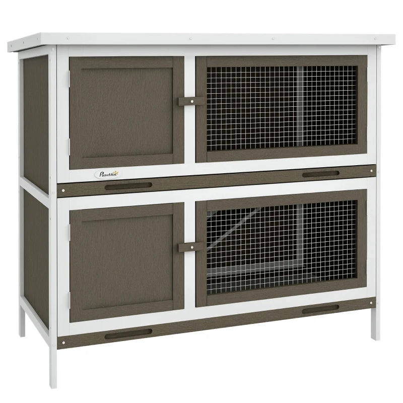 Wooden Bunny Hutch with Ramp - Indoor Outdoor Pet House for Small Rabbits