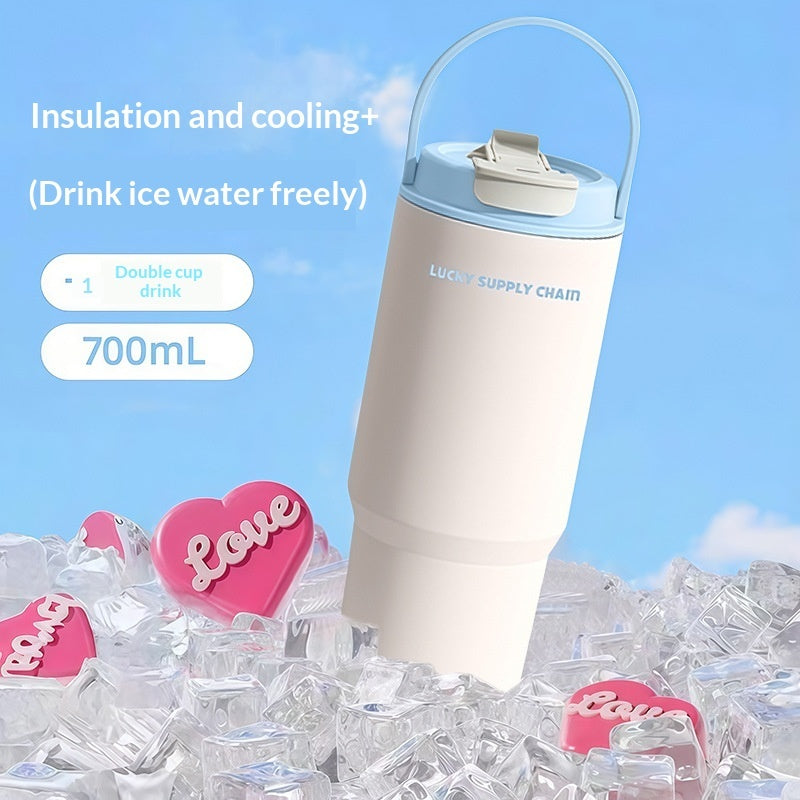 Large Capacity Stainless Steel Water Bottle with Straw - 700ml, Insulated, Durable