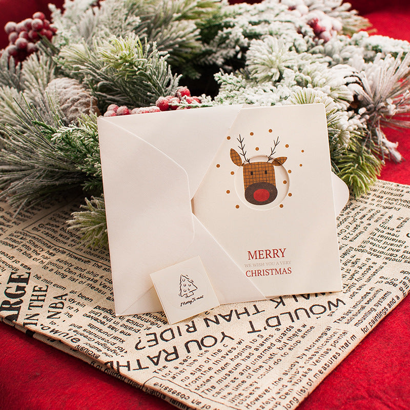 Festive Christmas Greeting Card Set with Envelopes and Stickers - Three Fold Holiday Card Collection