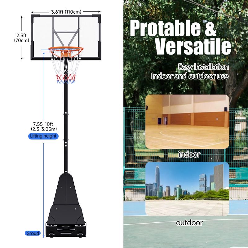 Adjustable Portable Basketball Hoop - 7.55-10 Ft Height