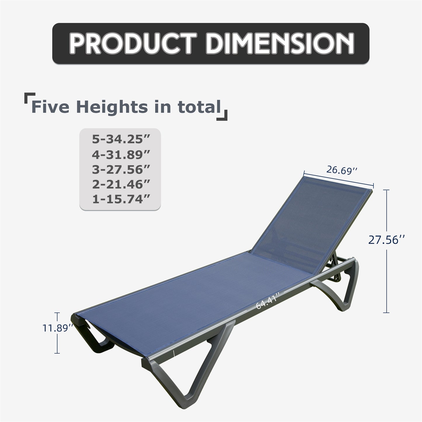 Outdoor Lounge Chair, 2 Pieces Aluminum Plastic Patio Chaise With 5