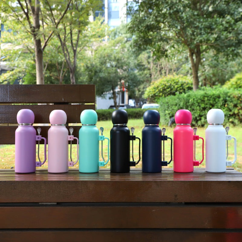 Portable Insulated Travel Mug with Straw and Spoon - Leakproof, Keeps Drinks Hot or Cold