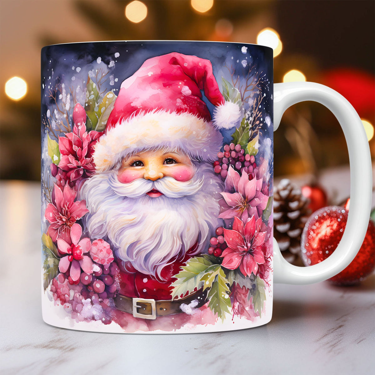 3D Christmas Ceramic Mug with Santa Design - Space Theme Holiday Coffee Cup