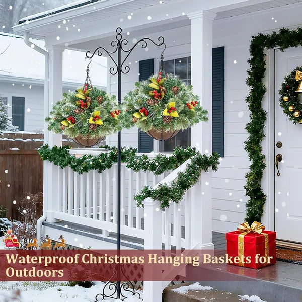 20-Inch Christmas Hanging Basket with LED Lights & Remote Control