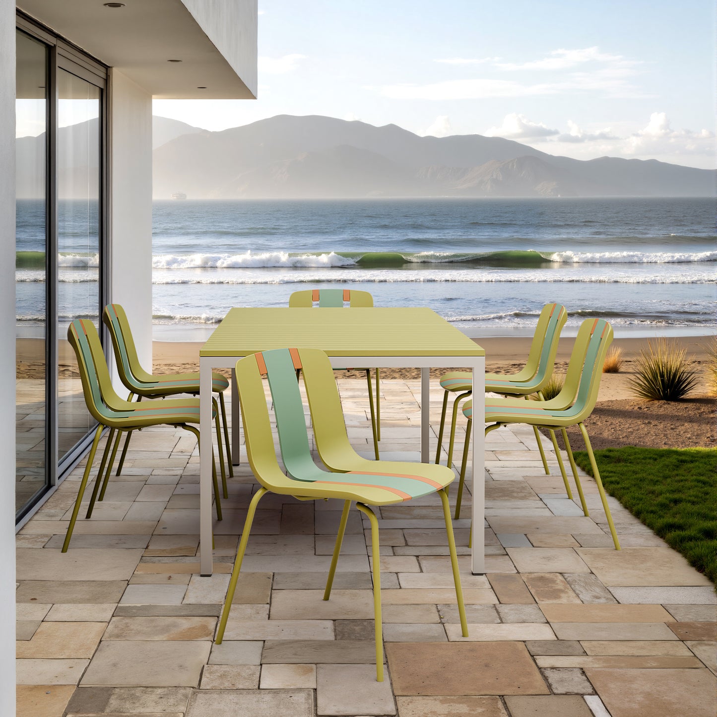4-Pack Modern Striped Color Block Chairs - Indoor/Outdoor Seating