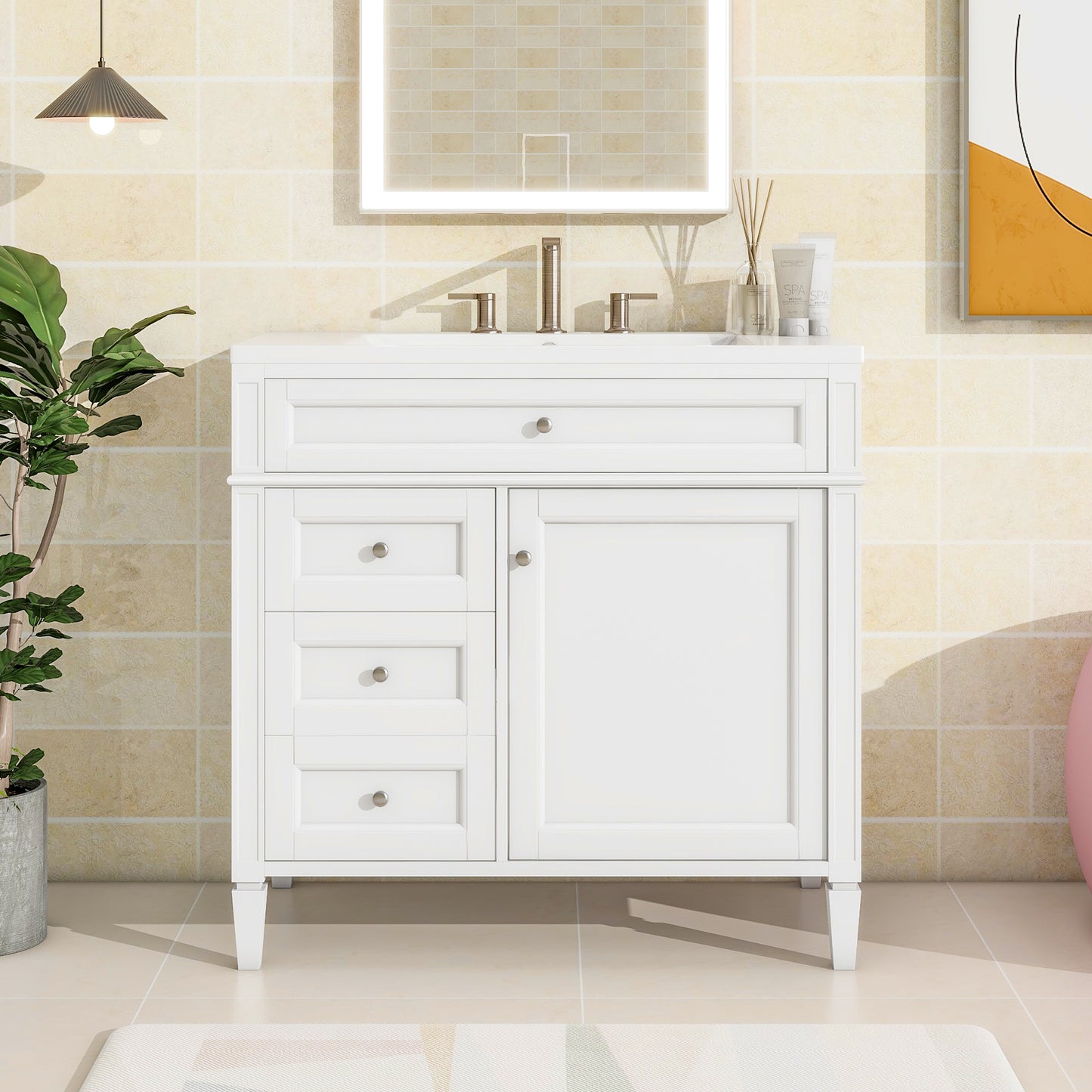 36'' Modern Bathroom Vanity with Ceramic Sink and Storage Cabinet