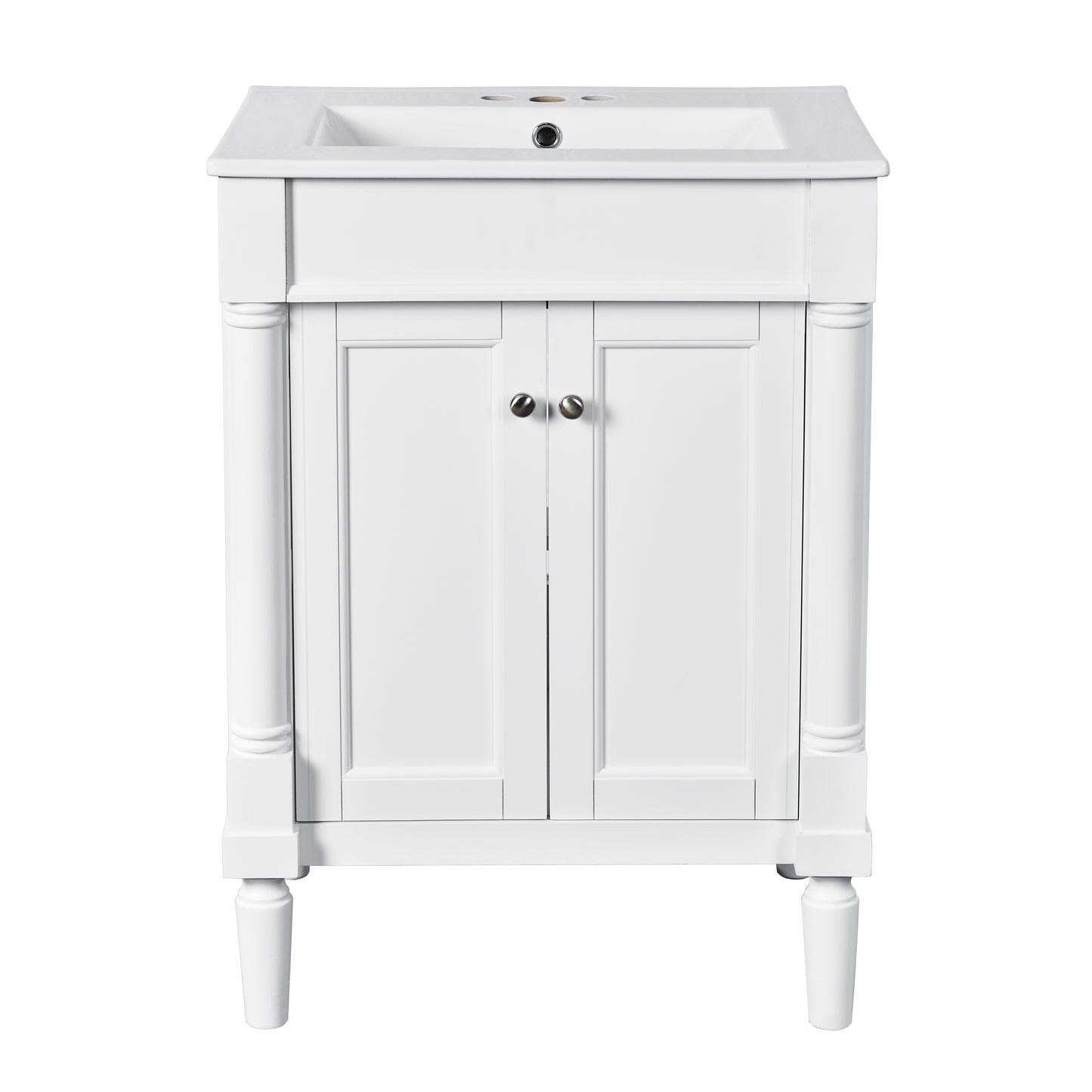 24-Inch Modern Bathroom Vanity with Ceramic Sink & Storage Cabinet