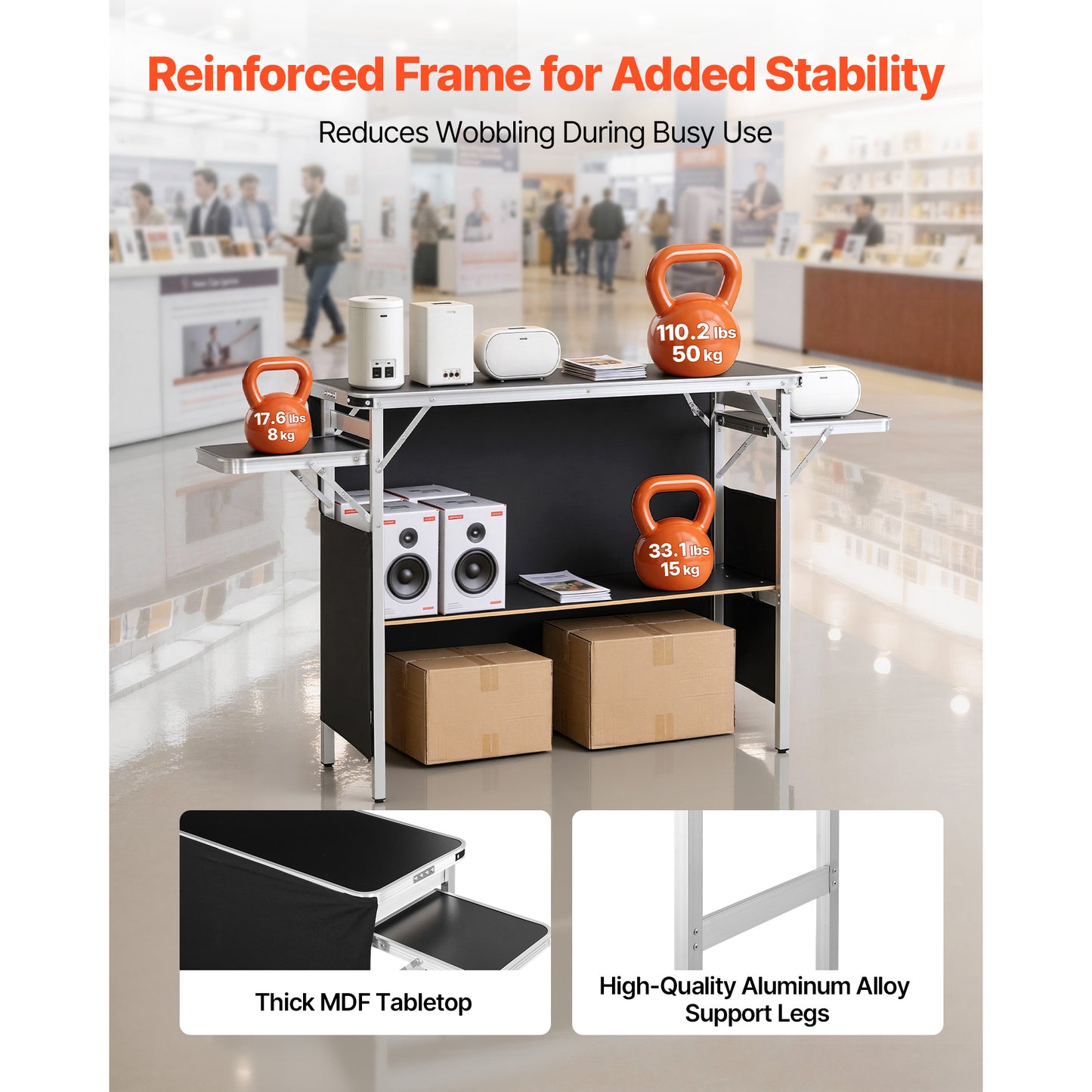 Folding Portable Bar Table 43.3x15.4x34.6 In with Carry Bag & Storage Shelf