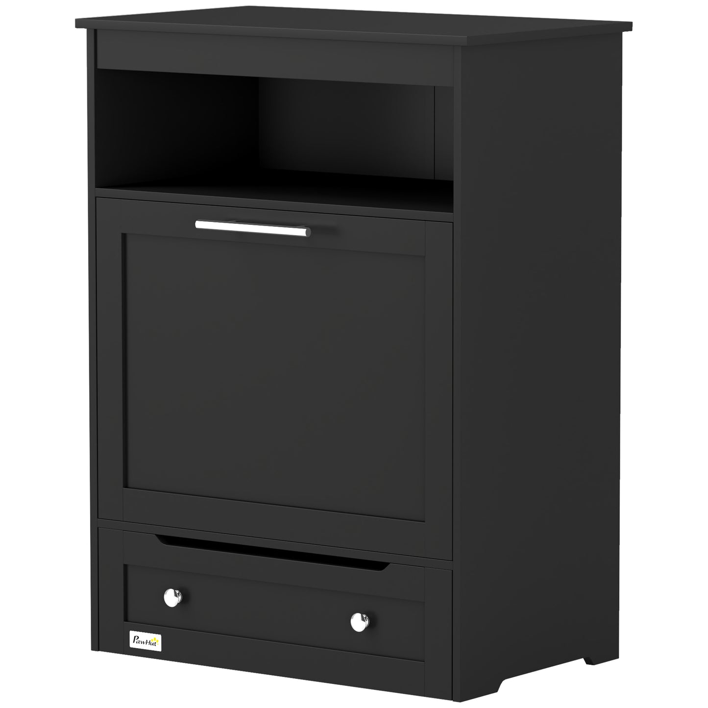 Pet Feeder Station with Storage Cabinet and Raised Bowls - Black