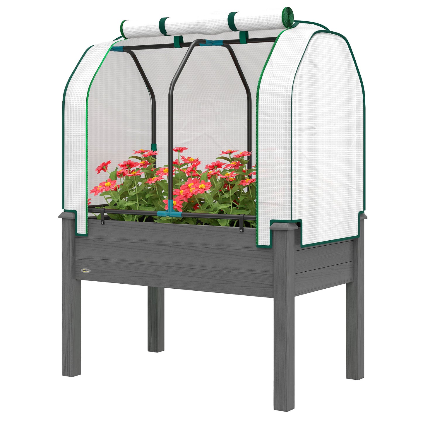 Outdoor Raised Garden Bed with PE Greenhouse Cover - 35x22x47 Inch Planter Box