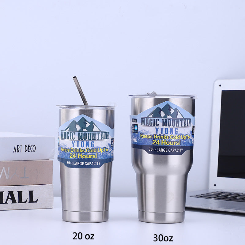 Large Capacity Stainless Steel Travel Insulated Car Mug with Straw & Brush