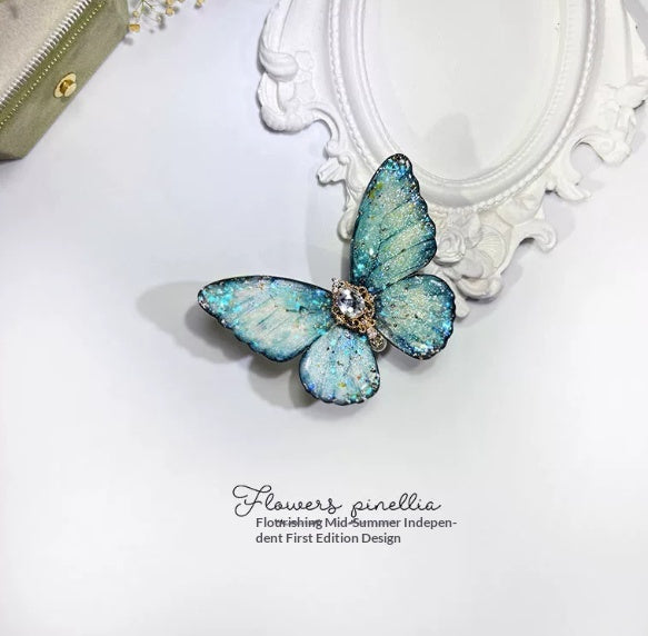 Light Blue Aqua Butterfly Hair Clip Small Duckbill Sparkling Hair Accessory