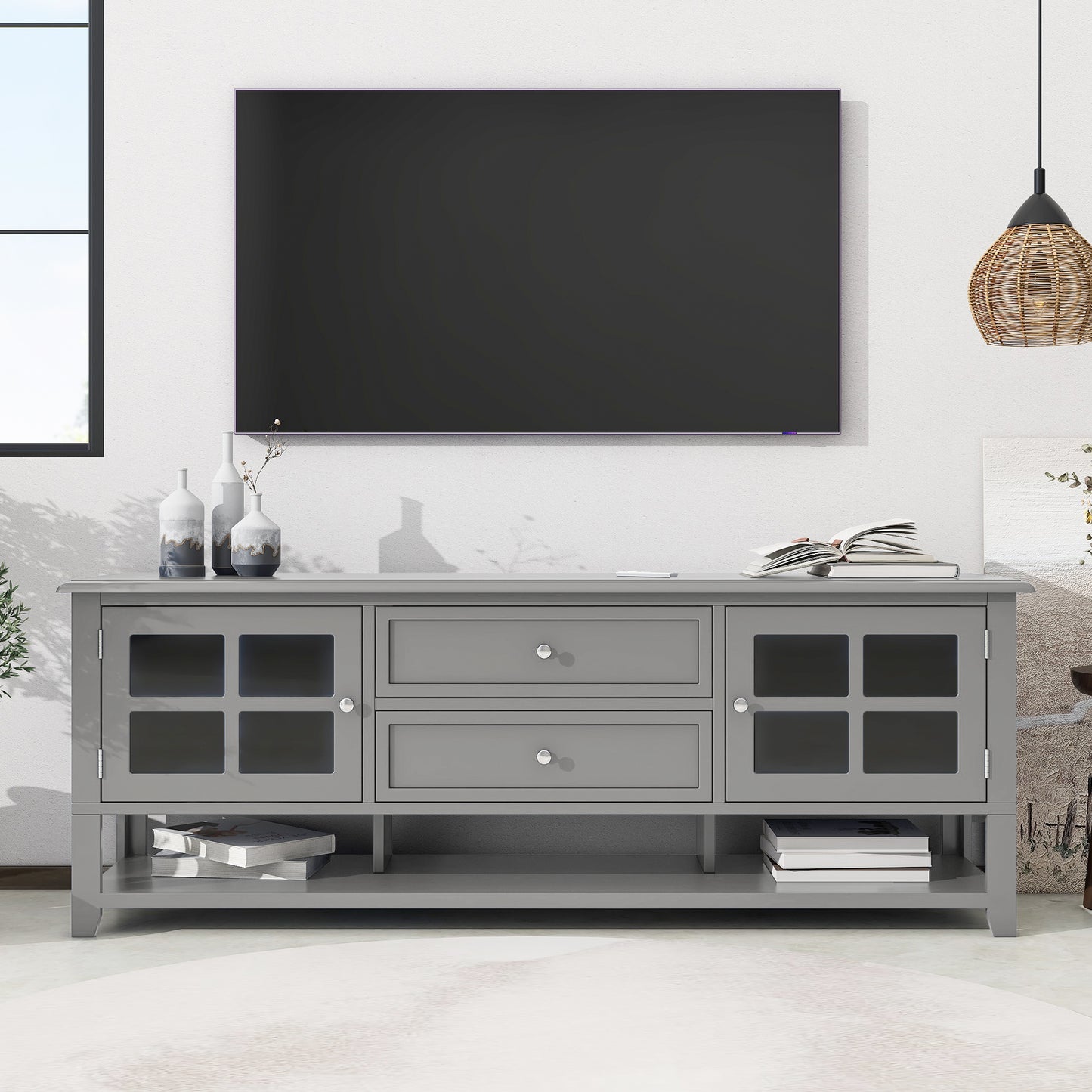 TV Stand for TVs Up to 60'' - Modern Media Console with Storage - Grey