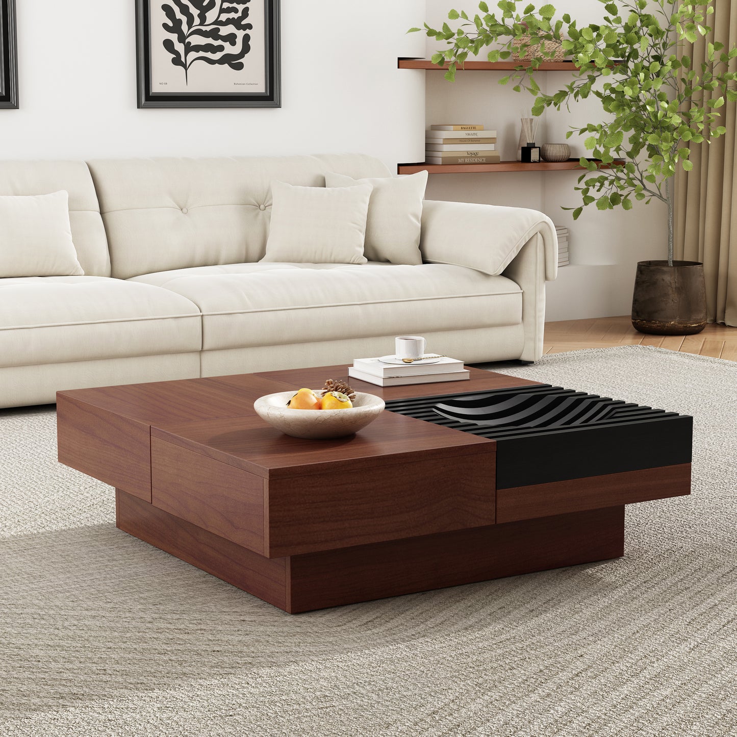 ITALIAN RETRO - INSPIRED ACACIA WOOD STORAGE COFFEE TABLE ,BROWN &