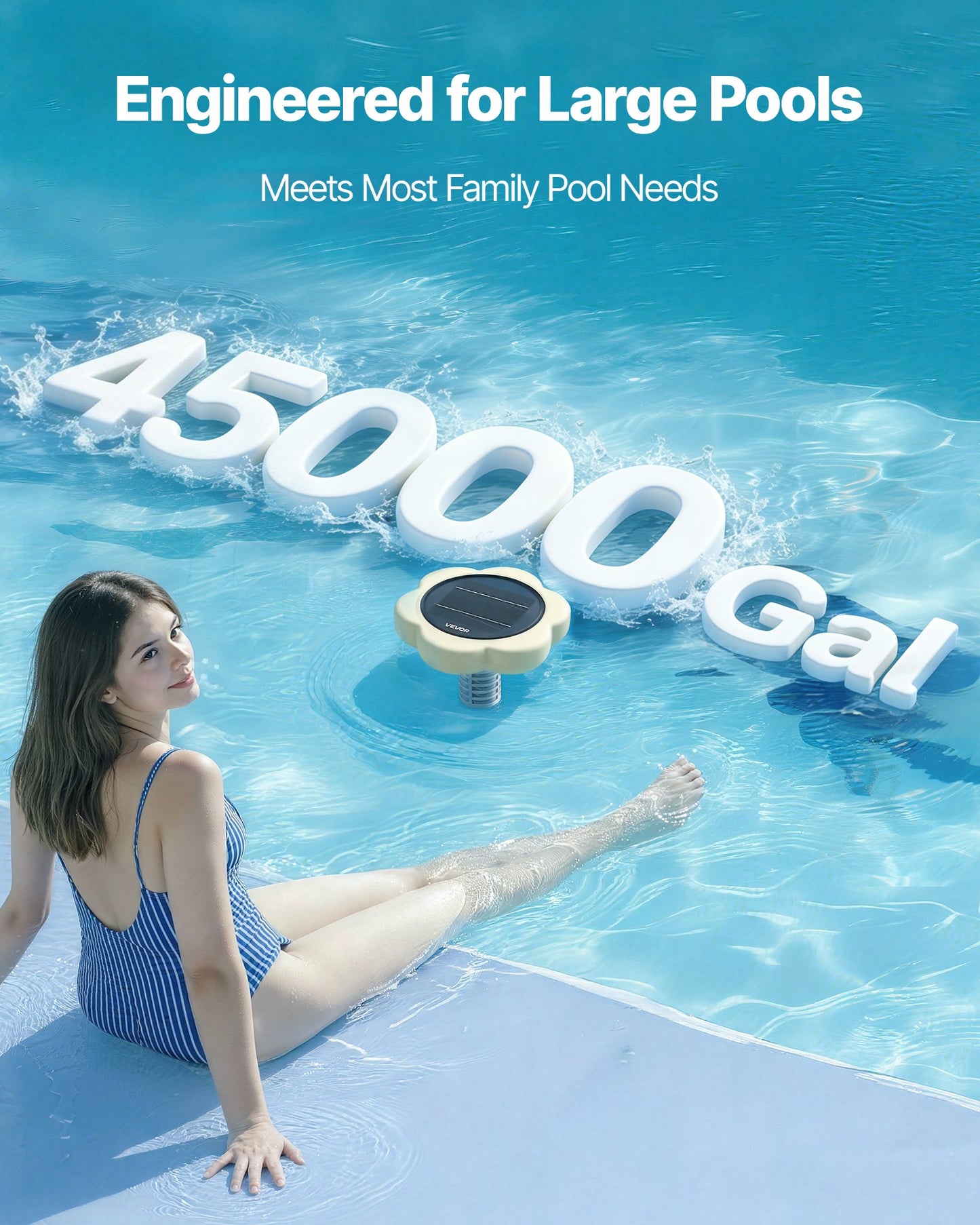 Solar Pool Ionizer with Copper Anode - Up to 45000 Gallons, Floating Water Purifier for Pools & Spas