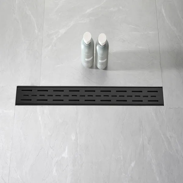 28 Inch Stainless Steel Shower Floor Drain with Removable Brick Pattern Grate and Hair Strainer
