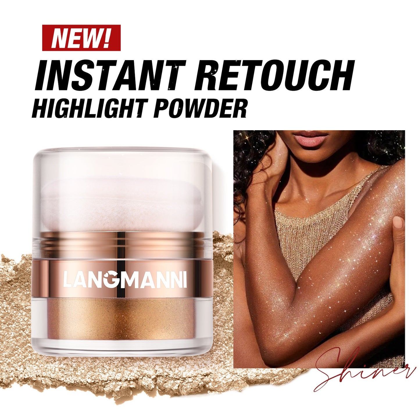 Glitter Highlighter Powder - Shimmer Makeup for Face, Eyes, and Body