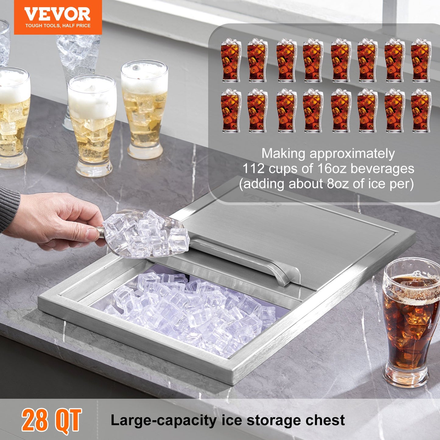 Drop-In Stainless Steel Ice Chest - 40.9 Qt Outdoor Cooler