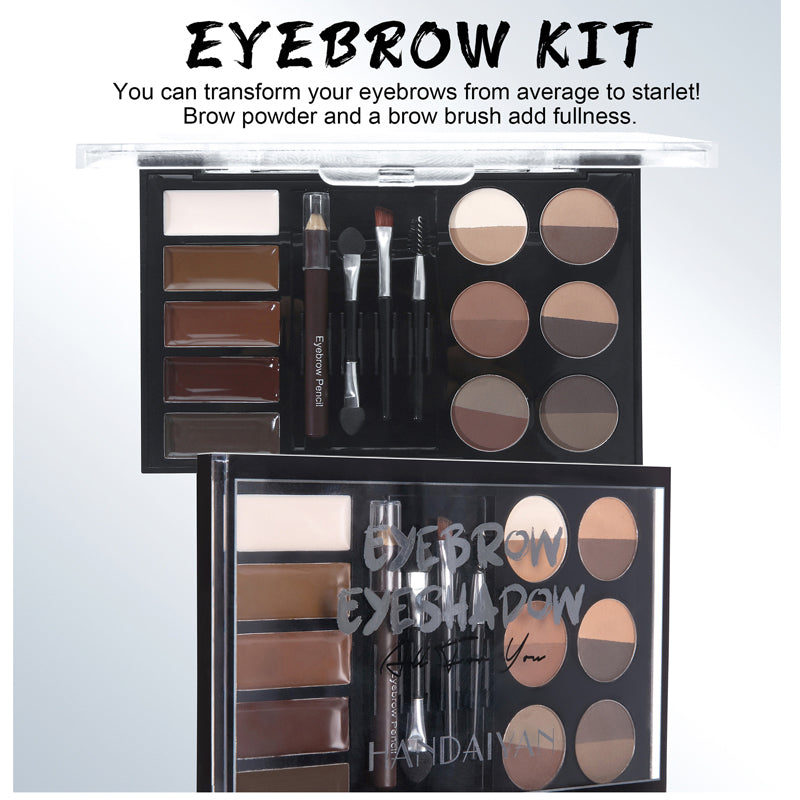 Eyebrow Makeup Palette Kit with Powder and Stencils - Black