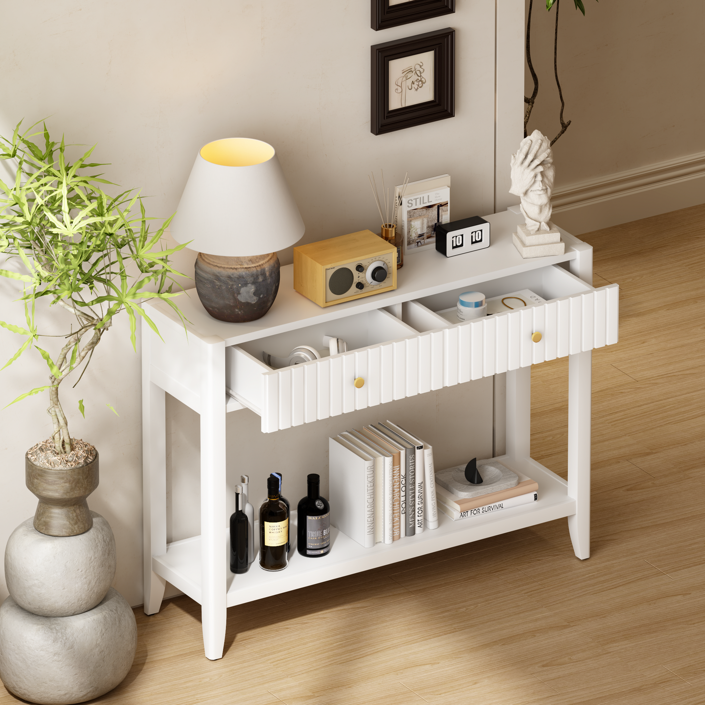 29.5" Tall Console Table with Drawers - White Accent Table