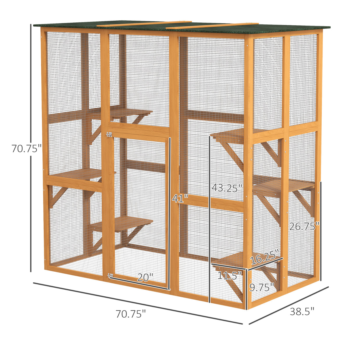 Outdoor Wooden Cat House with Large Interior, 6 Ledges & Weatherproof Roof