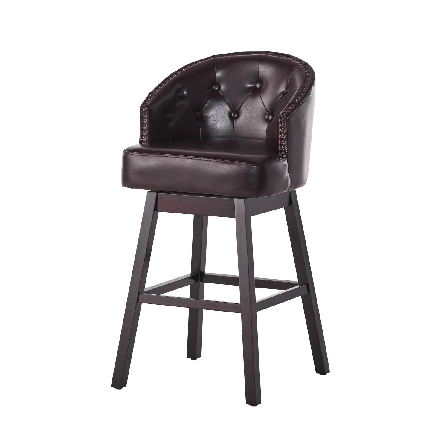 360-Degree Swivel Bar Stools with Nailhead Trim - Set of 2, Brown