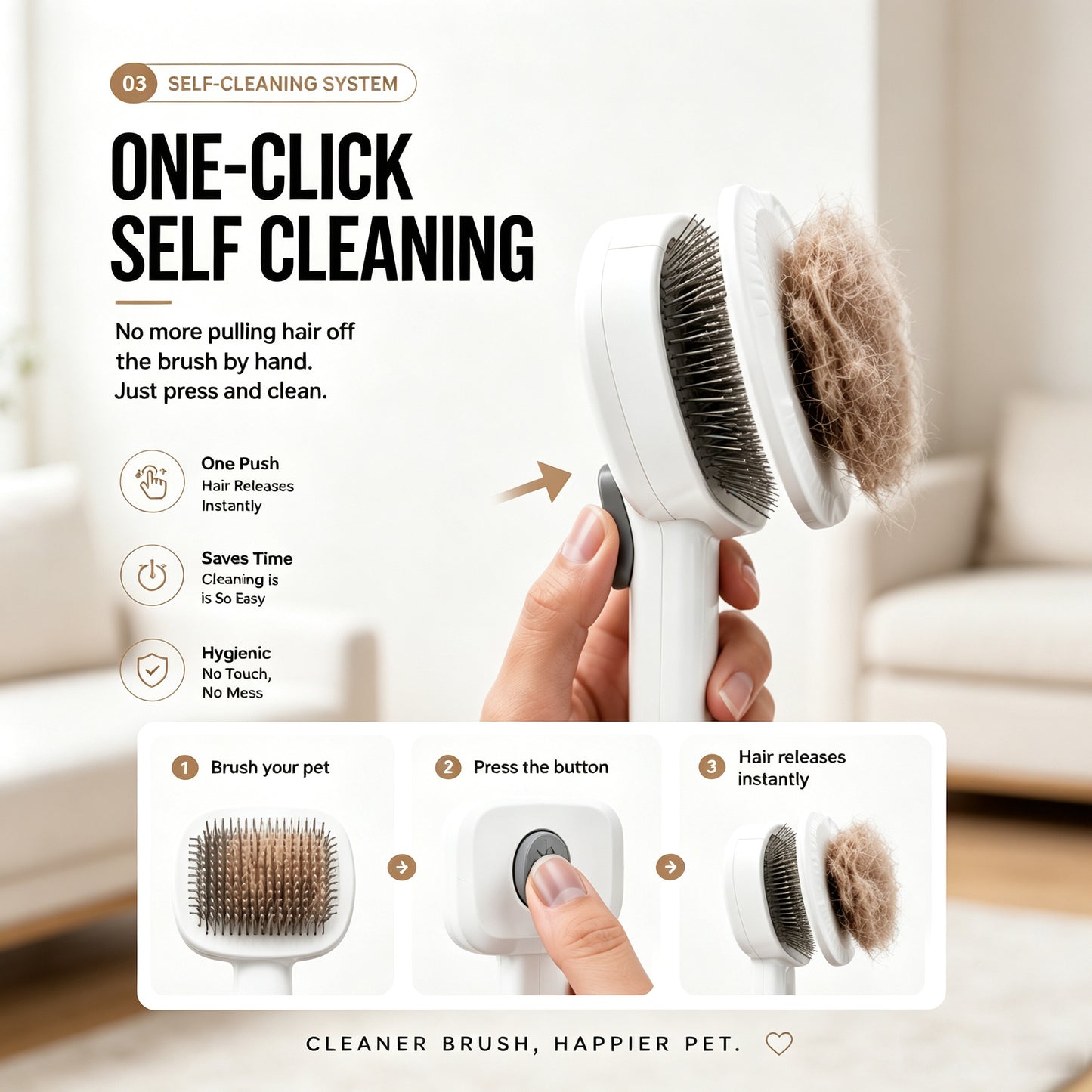 Pet Self-Cleaning Slicker Brush for Cats & Dogs - Gentle Deshedding Tool White