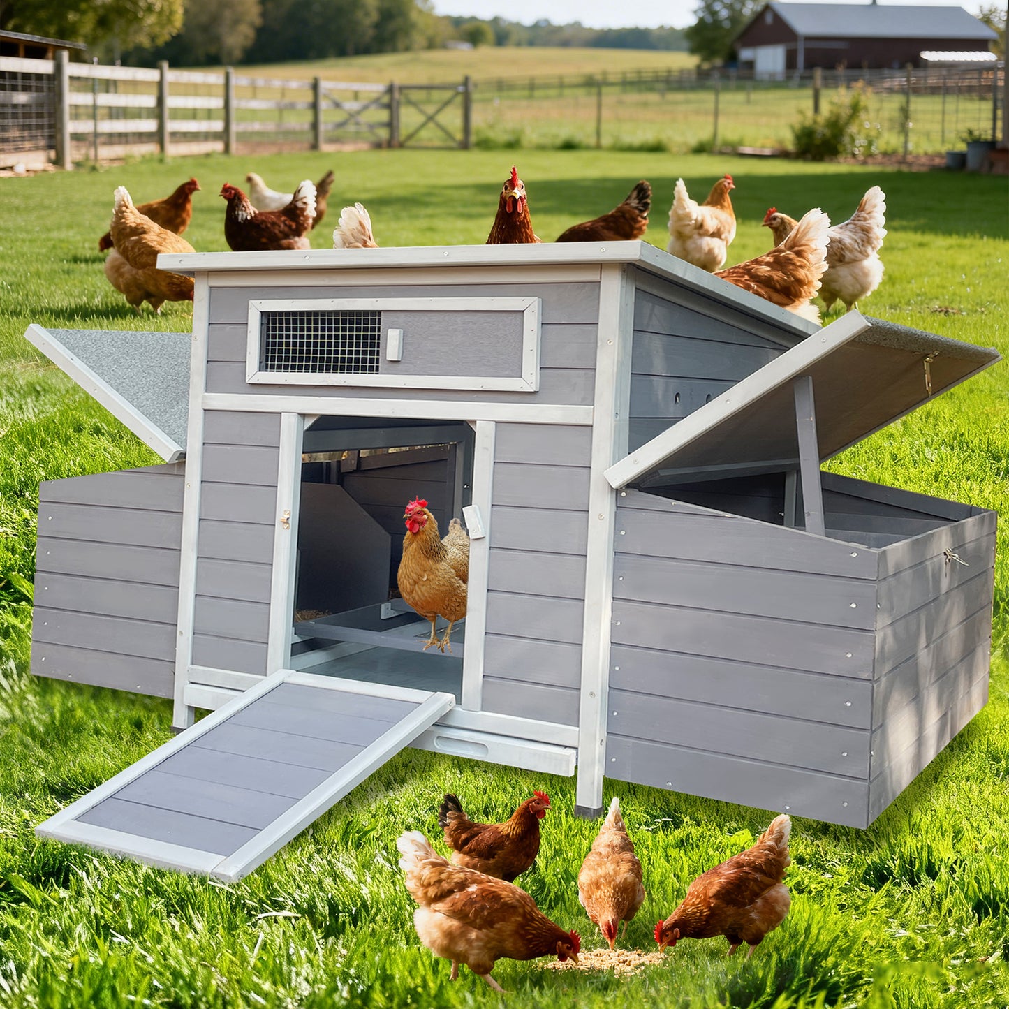 Prohibited Platform-Temu,Large Wooden Chicken Coop Outdoor Hen House